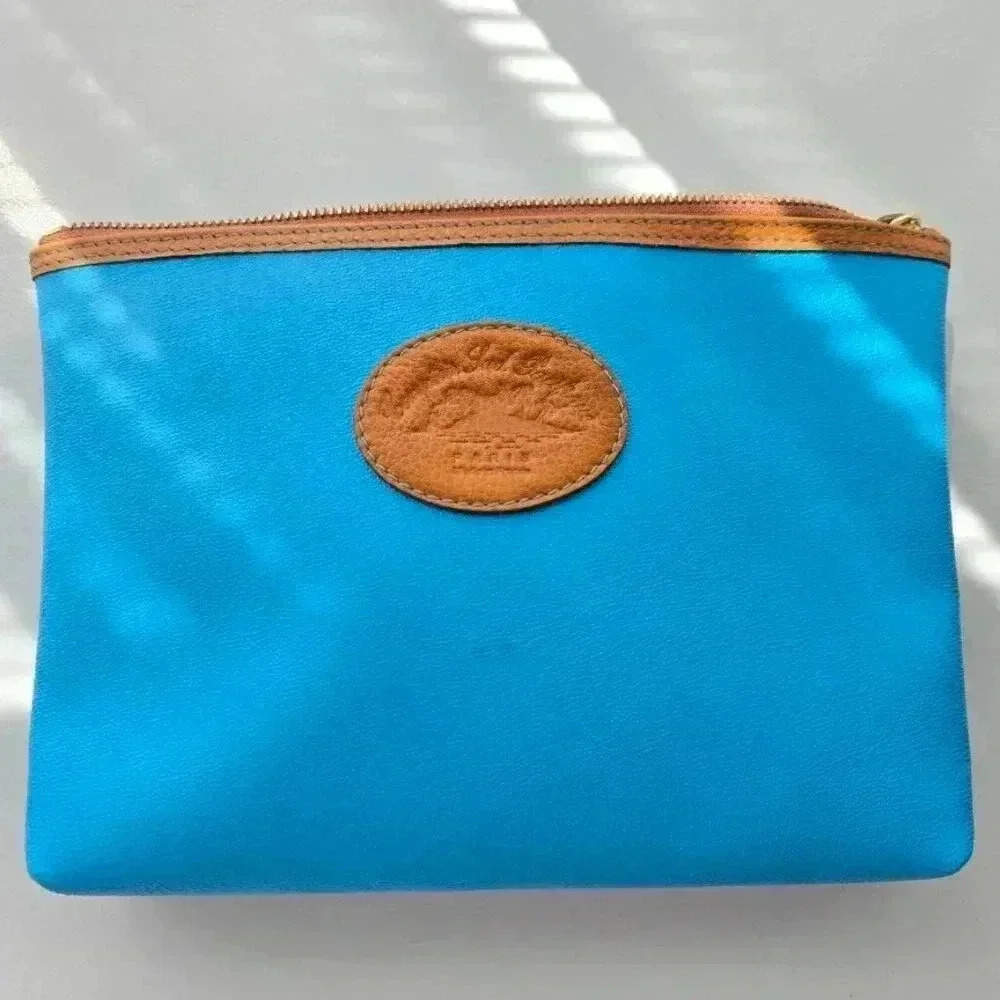Leather Clutch Makeup Bag by Comptoir Sud Pacifique Paris France Blue